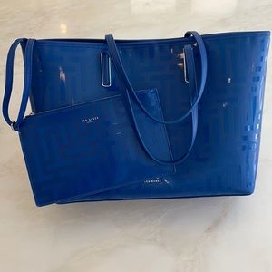 New Without Tags Ted Baker London Eleanor T Logo Blue Tote Bag with Cosmetic Bag